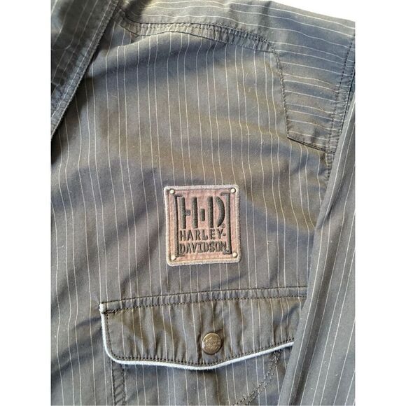 Harley Davidson Y2K Skull Button Up Snap Shirt size 3XL Black Striped - Picture 10 of 10